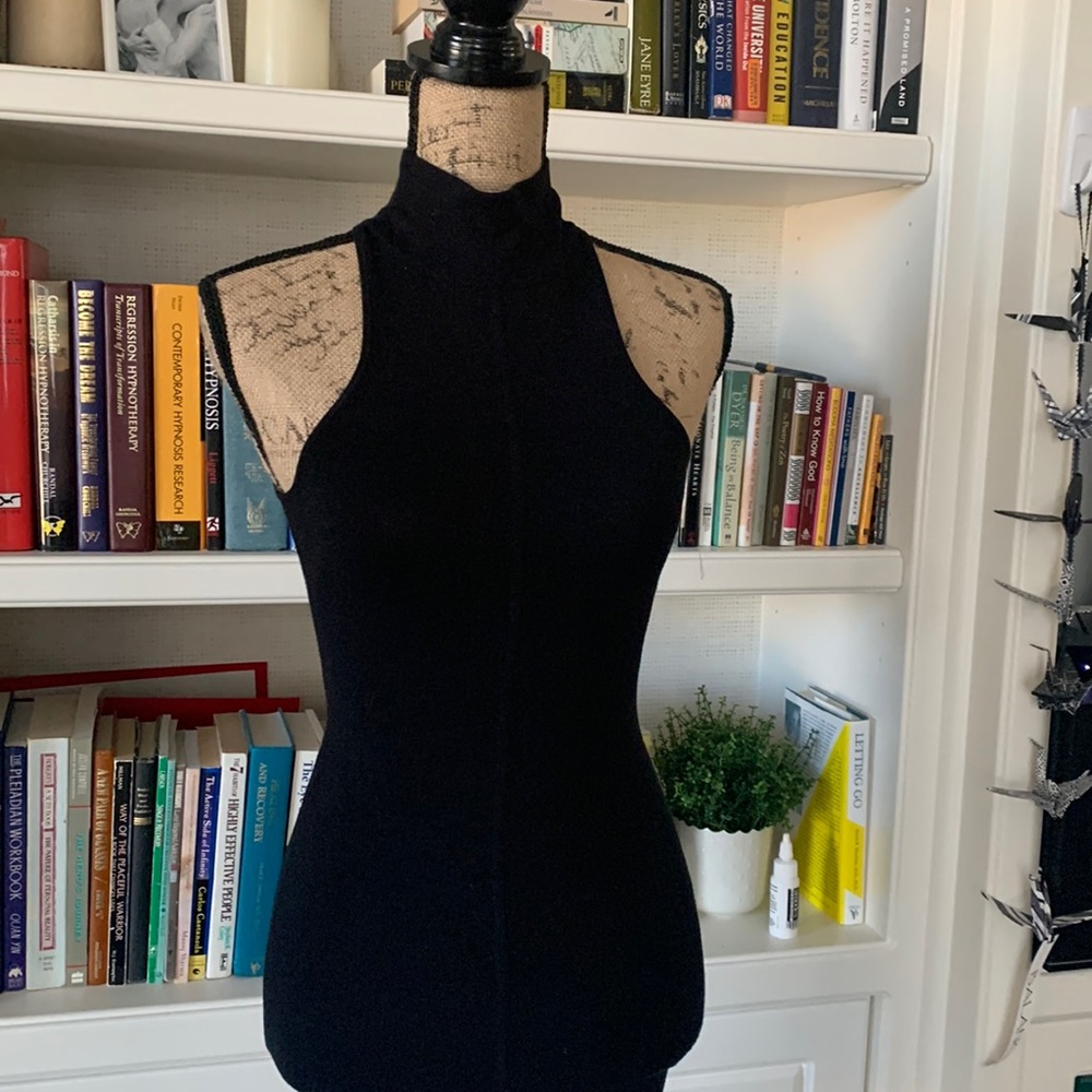 Marciano cotton spandex knit dress, body con, keyhole back, turtleneck closure